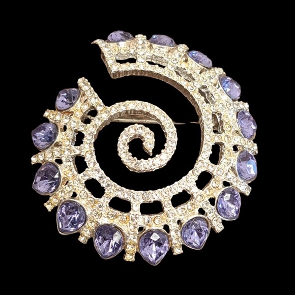 NAPIER Vintage Brooch Purple/Clear Rhinestone Large 2" Spiral Shell Pin Lavender - Picture 2 of 16